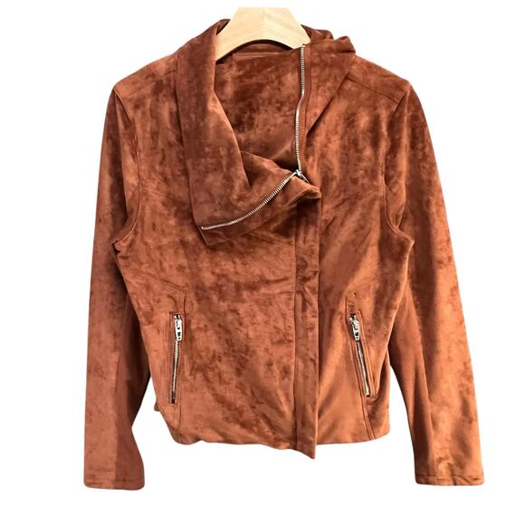 BLANKNYC Moto Jacket Womens M Rust Brown Faux Vegan Soft Suede Modern Boho Chic - Picture 3 of 16